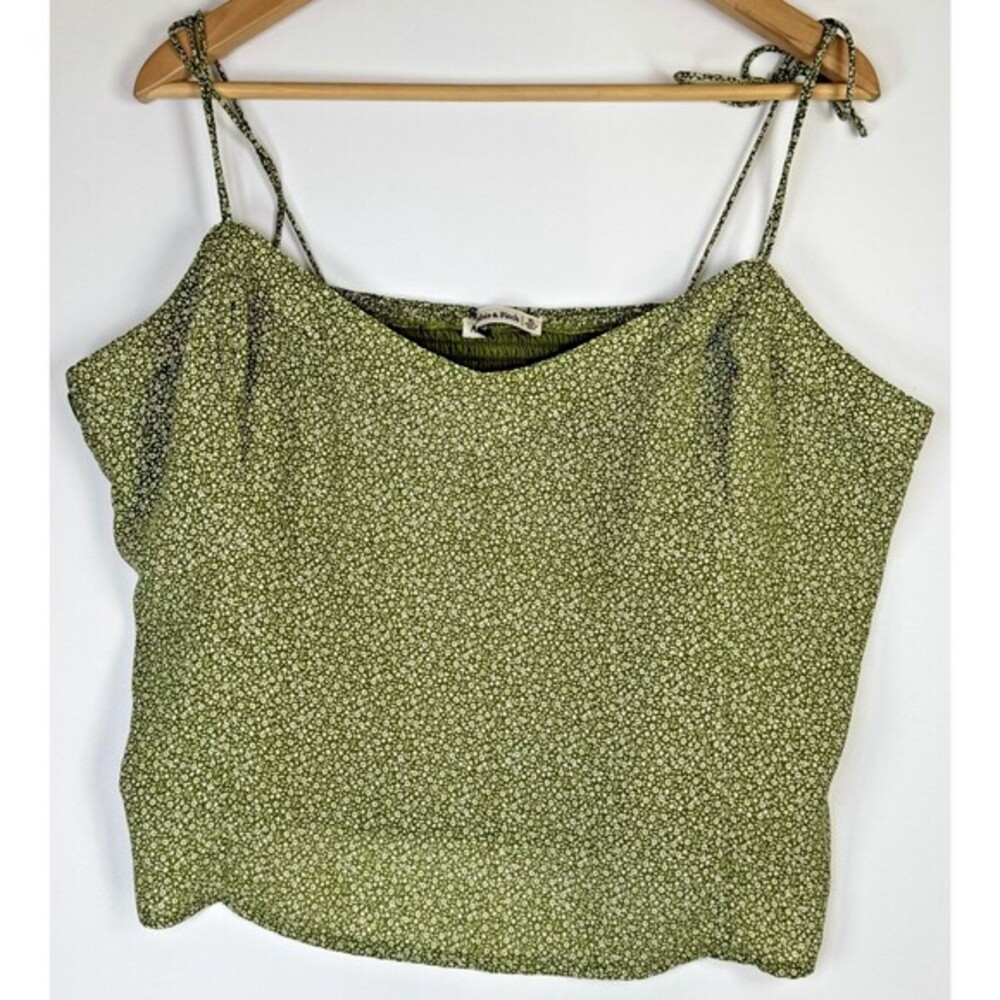 Abercrombie & Fitch Tank Top Womens XL Green Floral Smocked Back‎ Summer Cami